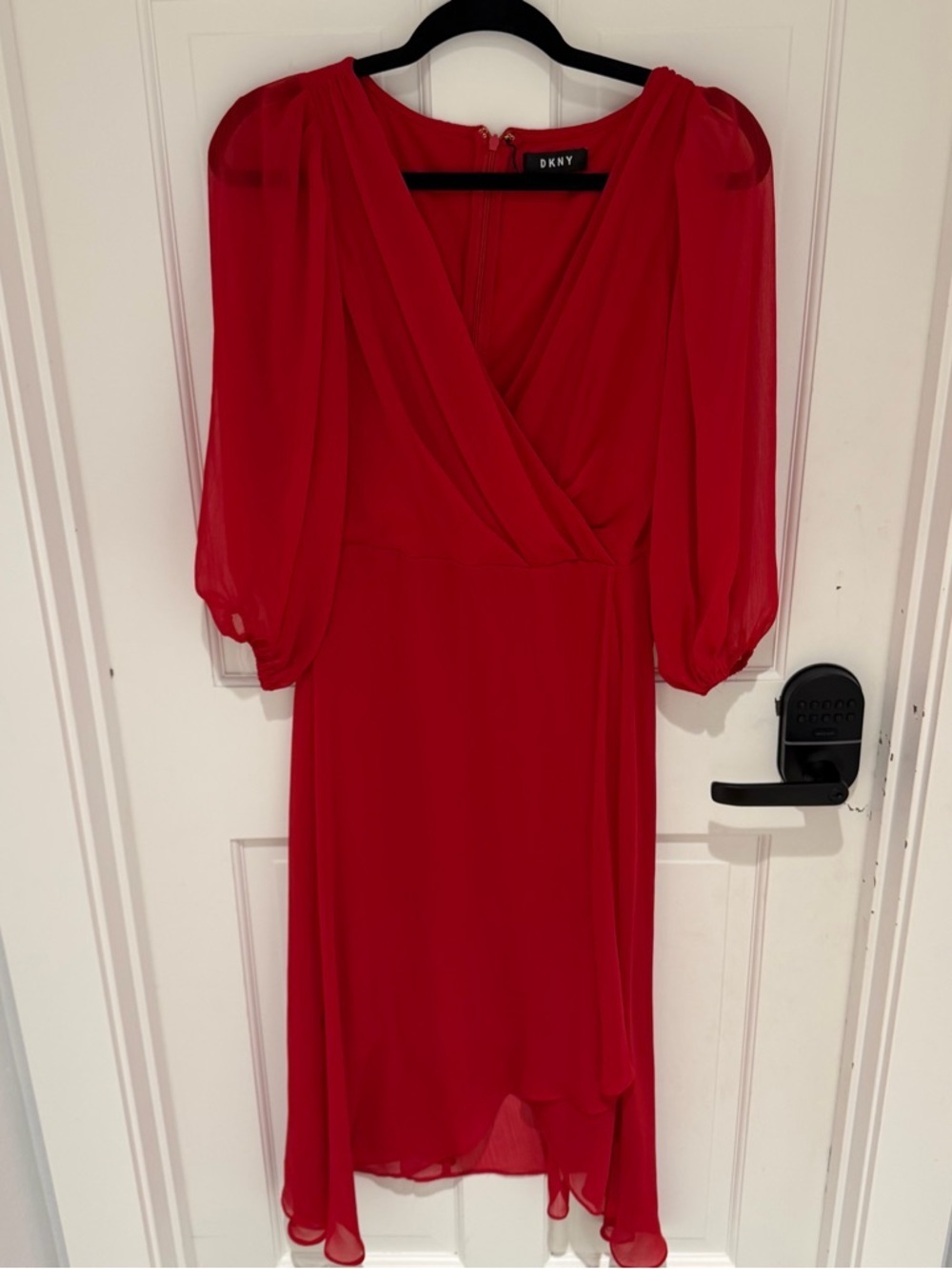 DKNY Wrap Midi Dress with Sheer Sleeves - Picture 4 of 7